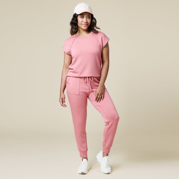 SOFTiES PureDream Short Raglan Sleeve CrewNeck & Jogger Set/copper rose - NWT